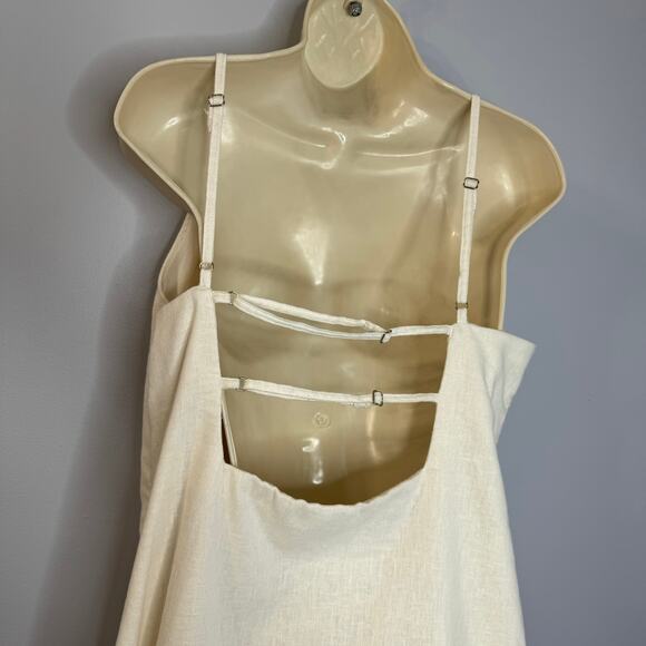 Abercrombie & Fitch Linen High Neck Strappy Mini Dress Cream Coastal Beach L New - Picture 11 of 14